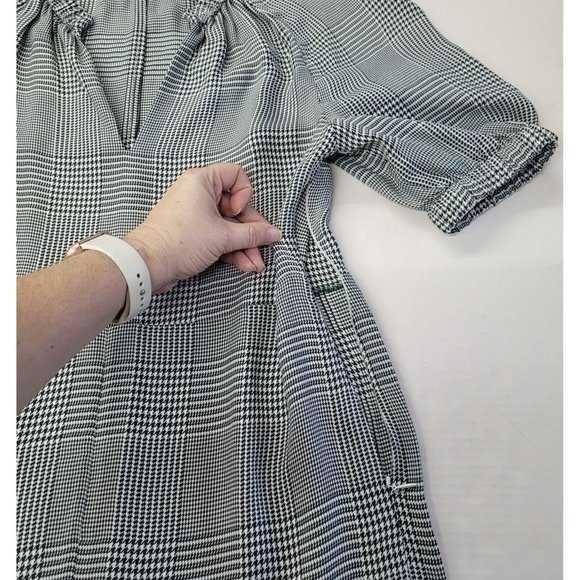 Lewit Posy Rosa Dress Womens 4 Green/White Houndstooth V-Neck Slit Front - Picture 7 of 14